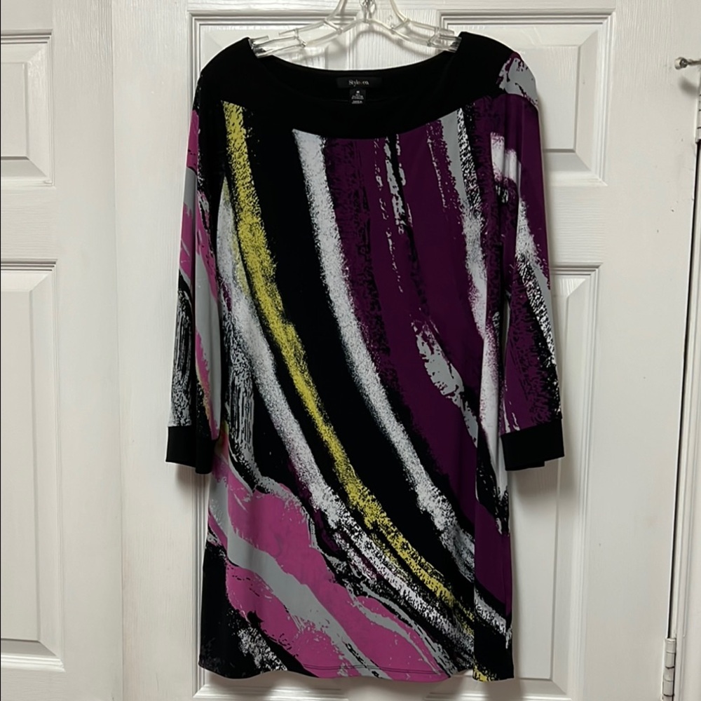 Style & Co Purple and Black Stretchy Sheath Dress with Cuffed Sleeves Size M